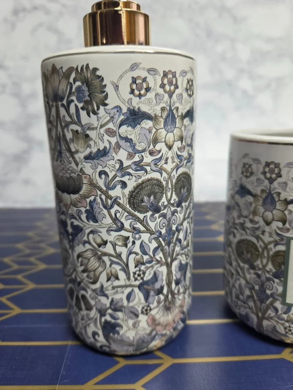 William Morris & Co 2 piece Lodden Vanity Set, Tumbler and Soap Dispenser